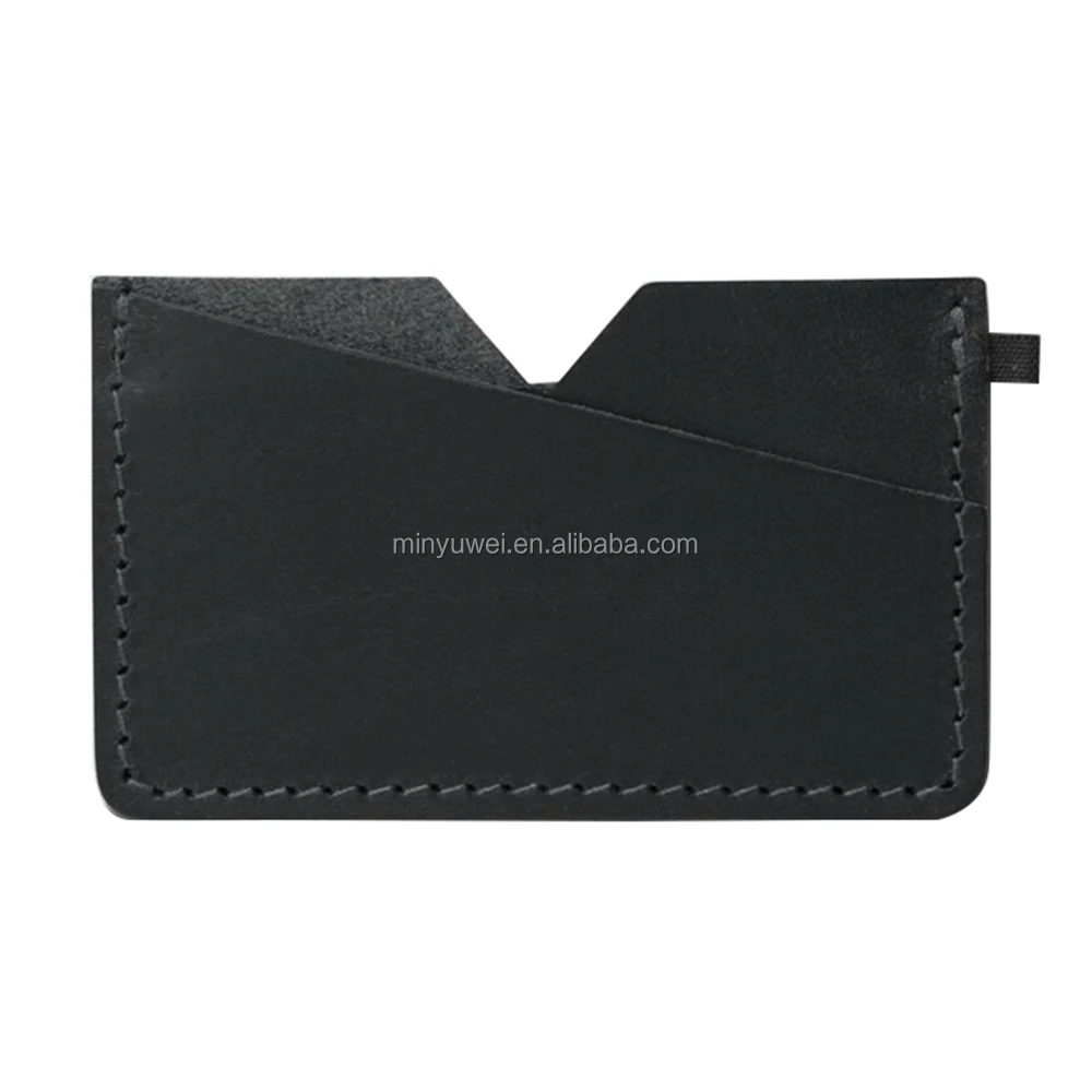 black crazy horse leather card holder metro card case Slim