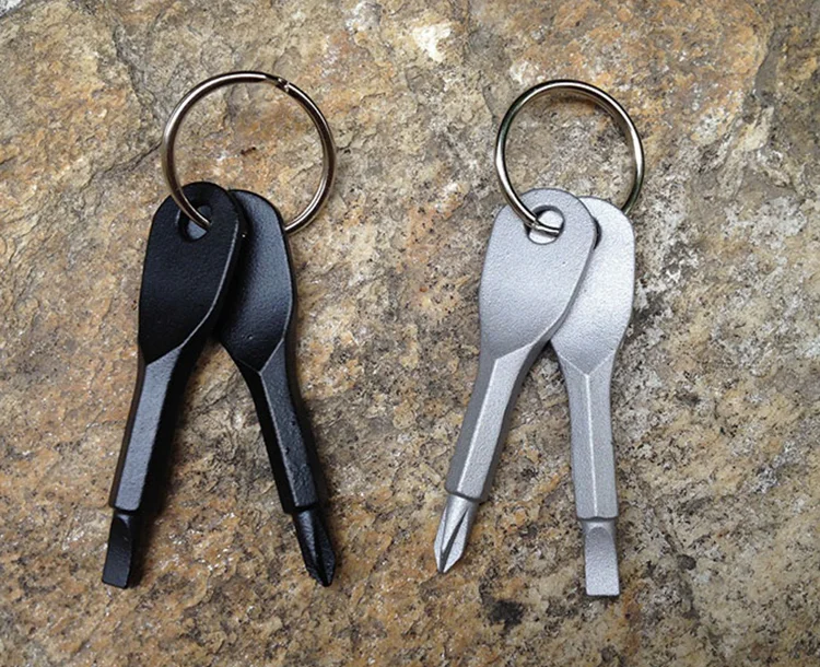 Man Keychain EDC Portable Screwdriver Set Tool with Key Ring with black silver color