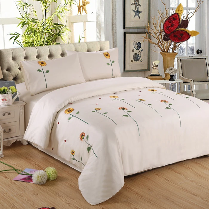 Zhejiang MH Hot sale 100% cotton fabric 4 pieces Handmade embroidery bed cover