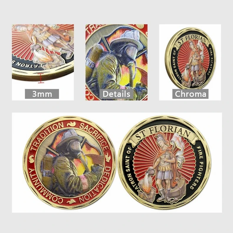 FIRE FIGHTERS Tradition Antique Metal Commemorative Coin, Sacrifice Dedication Community Challenge Coin
