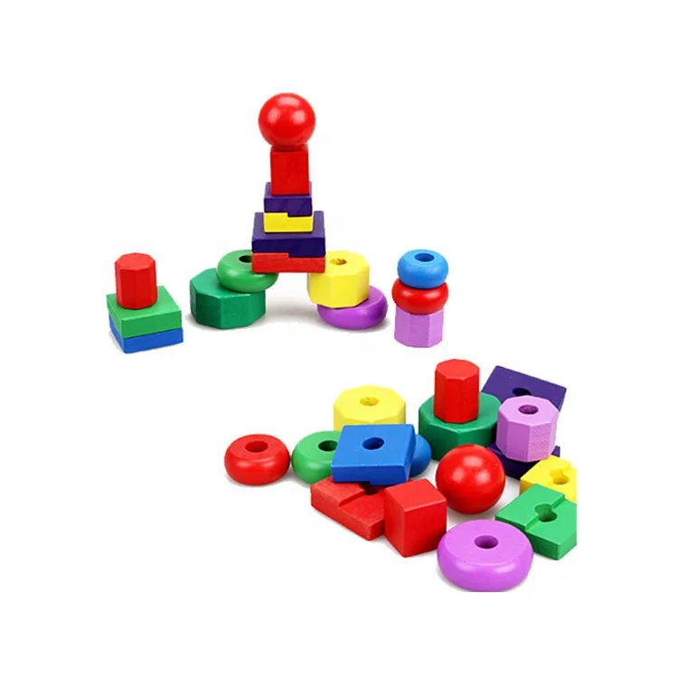 Custom other toys baby toys educational Baby Wooden Rainbow Stacker Colorful Stacking Block Educational Toy