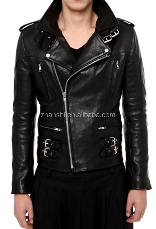 Italy Style High Quality Rider Drop Zipper Military Leather Jacket For Men