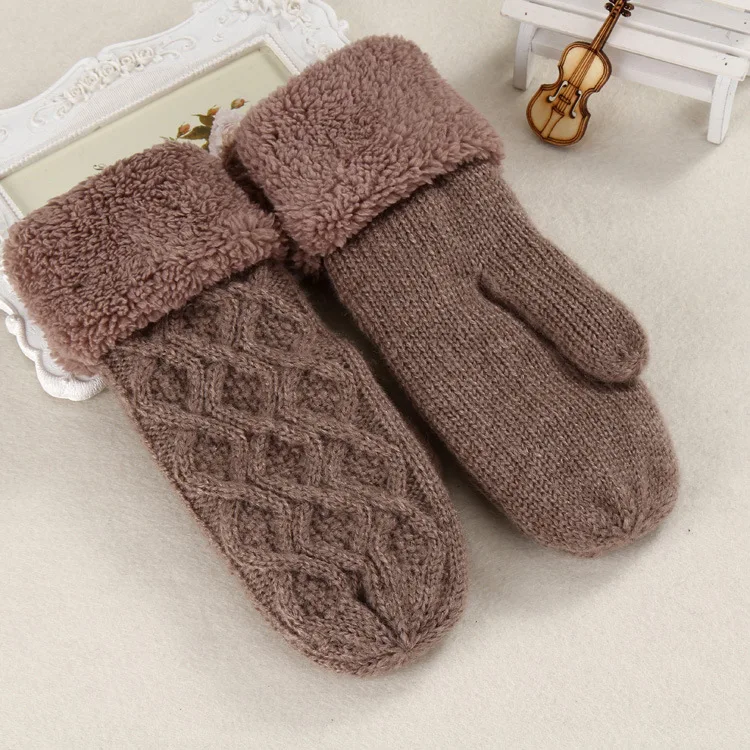Женские зимние перчатки теплые варежки с подкладкой уютные шерстяные вязаные плотные витые жаккардовые перчатки новинка варежки аксессуары для холодной погоды