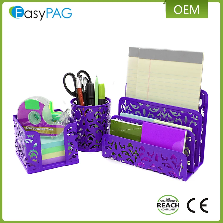 
Multicolor embossing mesh card letter tray metal magnetic pen holder office set desk organizer 