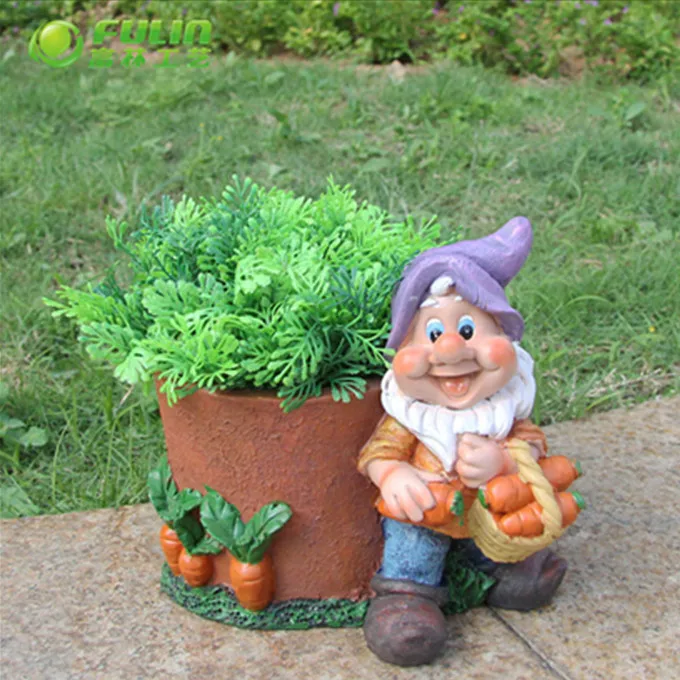 resin funny garden decoration labor gnome statue flower plant pot