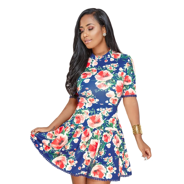 
Trade Assurance Wholesale Ladies Fashion Floral Lace-up Back Short Women White Midi Skater Dress 