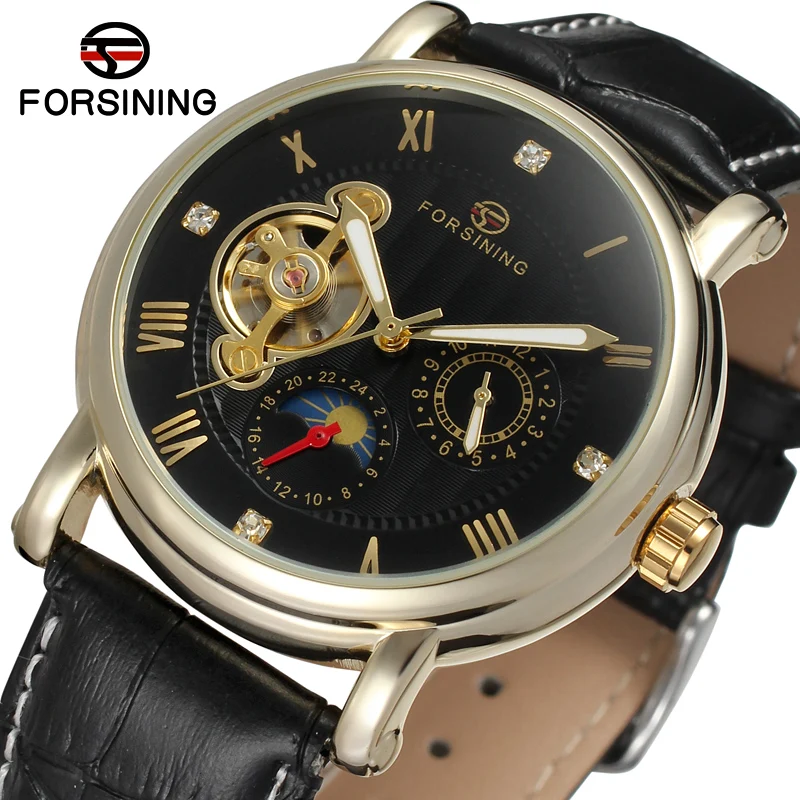 China Watch Factory FORSINING Man Tourbillion Automatic Wholesale Multifunctional Moon Phase Tourbillon Mechanical Mens Watches