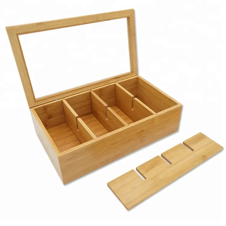 Kitchen Tea Box Bamboo Tea bag Organizer Taller Size Holds 120+ Standing or Flat Tea Bags coffee Storage