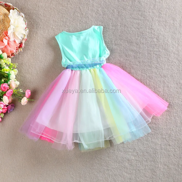 
Rainbow colorful long dress baby teen girl dress 