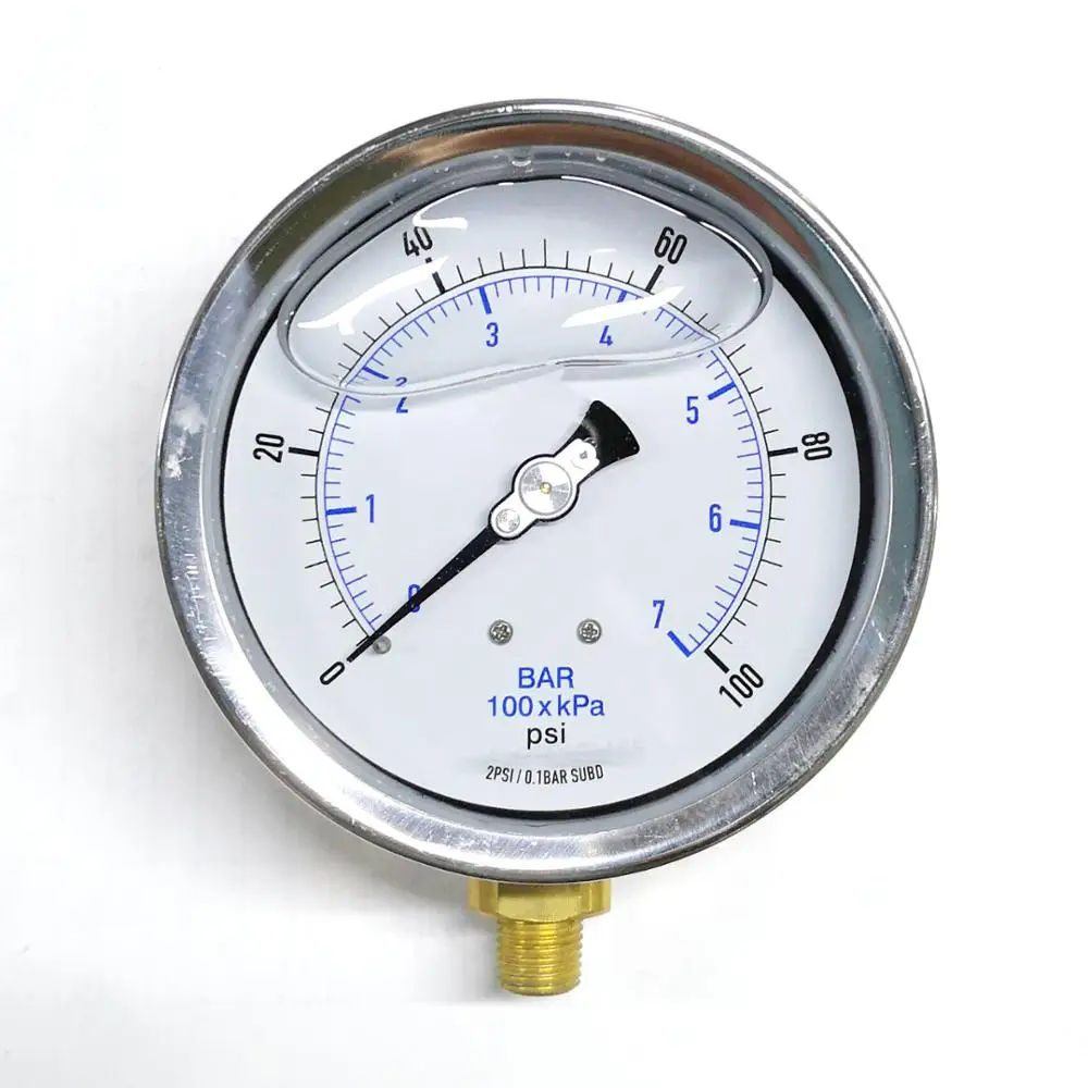 7BAR/100PSI Y100 316/304 Safe Glass Good Price Cheap Stainless Steel Liquid Water Filled Pressure Gauge Meter