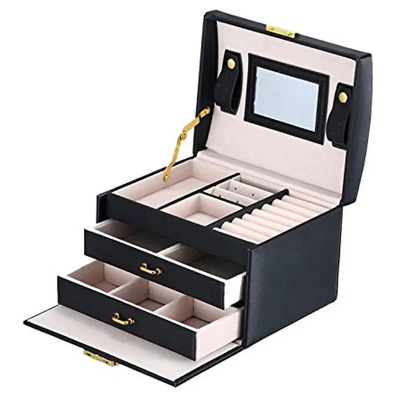 Jewelry box case / boxes / cosmetic box, jewelry and cosmetics beauty case with 2 drawers 3 layers