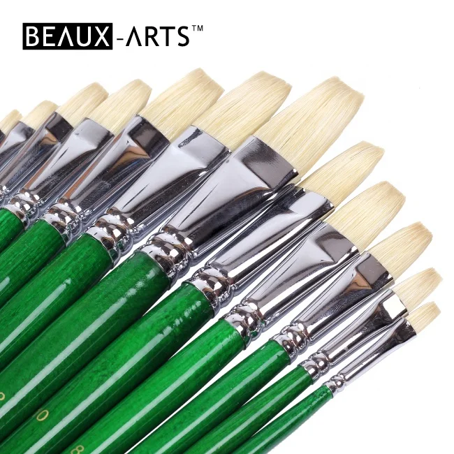 Flat Chungking Interlocked Hog Bristle Hair Artist Paint Brush Set for Oil & Acrylic Paint