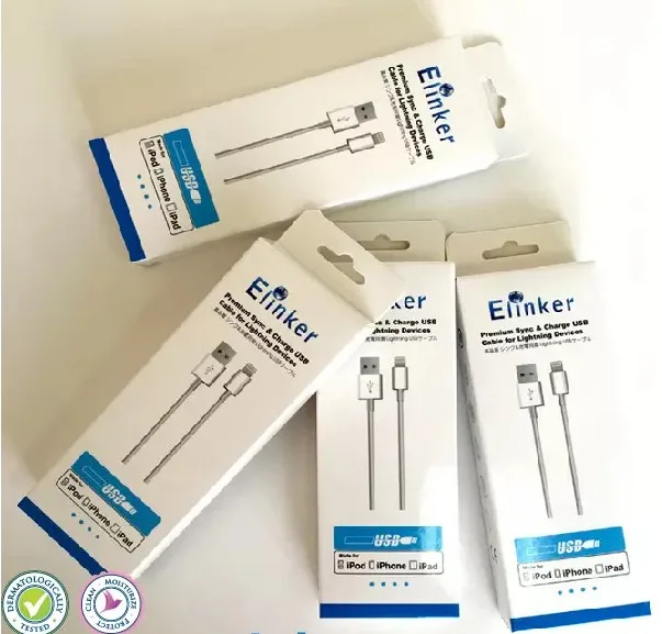  Пользовательские электронные товары USB-кабель бумажные упаковочные коробки с подвесным отверстием