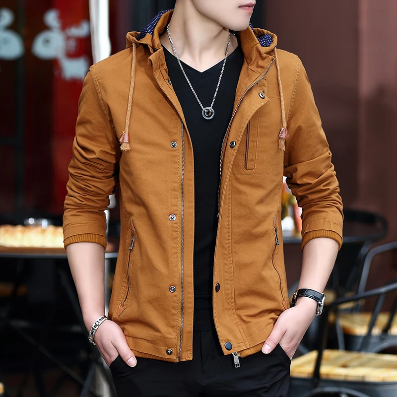 
Hot Sale Slim Fit Cotton Bomber Jacket Men Custom High Quality Army Green Windproof Hooded Jacket 