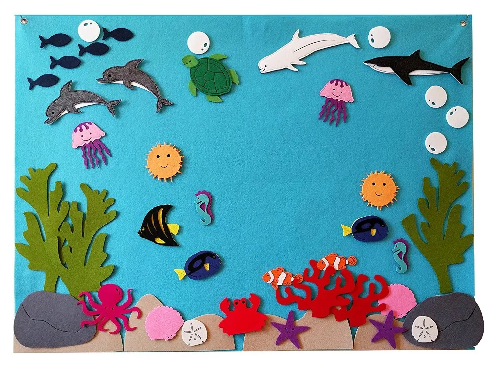 Felt Flannel Board Under the Sea Ocean Aquarium Fish Animals Deluxe Set Giant 3.5 Ft 50+ Pieces Wall Hanging