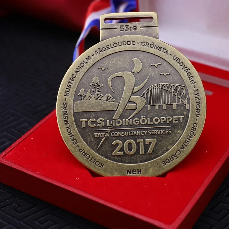 Cheap Custom Antique Bronze Sports Marathon Finisher Running Medals with Event Date