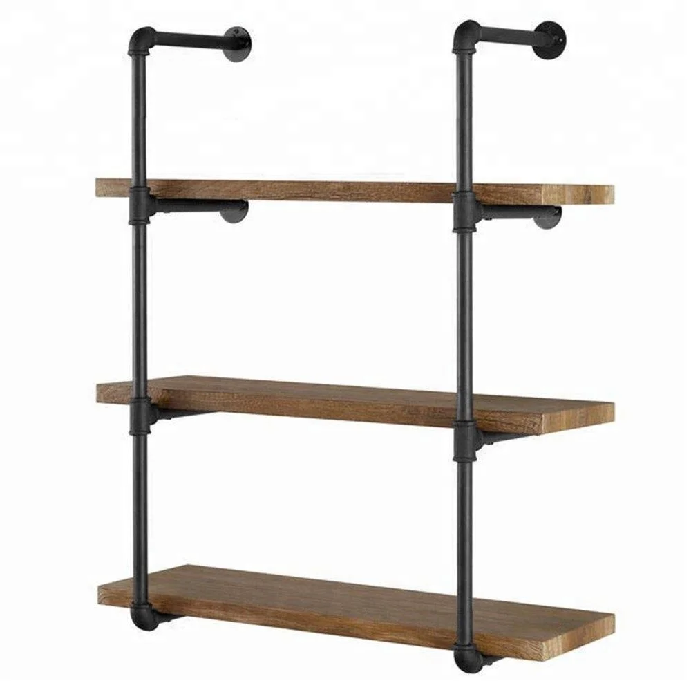 
Industrial Wall Mount iron Pipe Shelf Shelves Shelving Bracket Vintage Retro Black Open Bookshelf Bookcase DIY Storage office K 