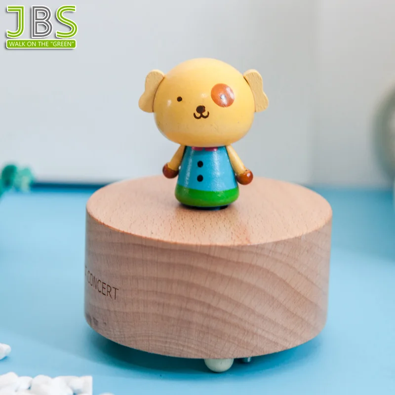 Wind Up Music Box Wooden With Lovely Carton Design On Top