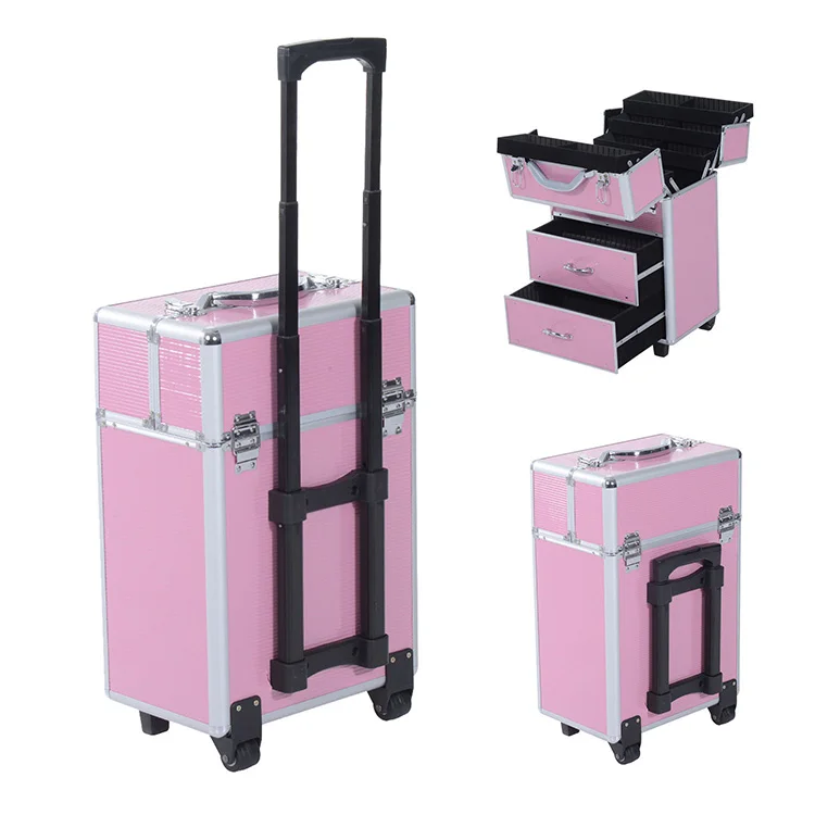 Pro Rolling Wheeled Aluminum Storage trolley makeup luggage suitcase