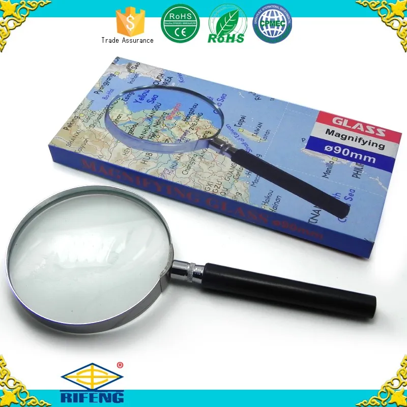 hot sale semimetal Glass Material 75mm magnifying glass:Handheld metal magnifier;semimetal,wooden handle magnifier