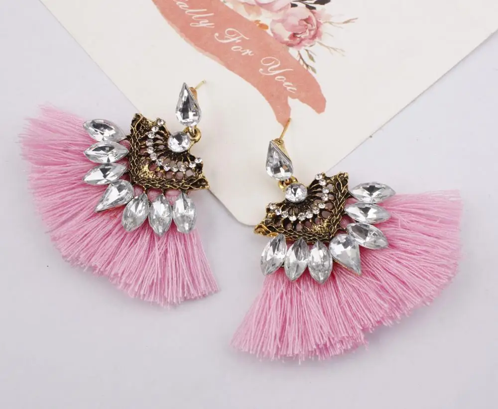 Latest fashion crystal stone earrings ladies personal vintage dangle earrings long tassel drop pendientes