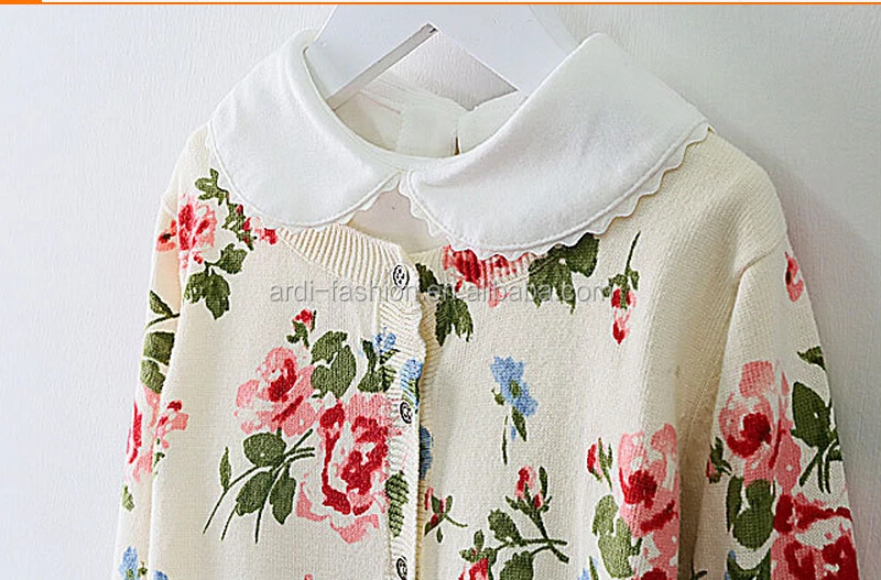 
fancy allover flowers printed handmade knitted sweater for baby girls 