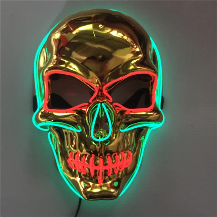 El Wire Neon Nightlife Light Up Scary Death Skulling Mask Skeleton Mask