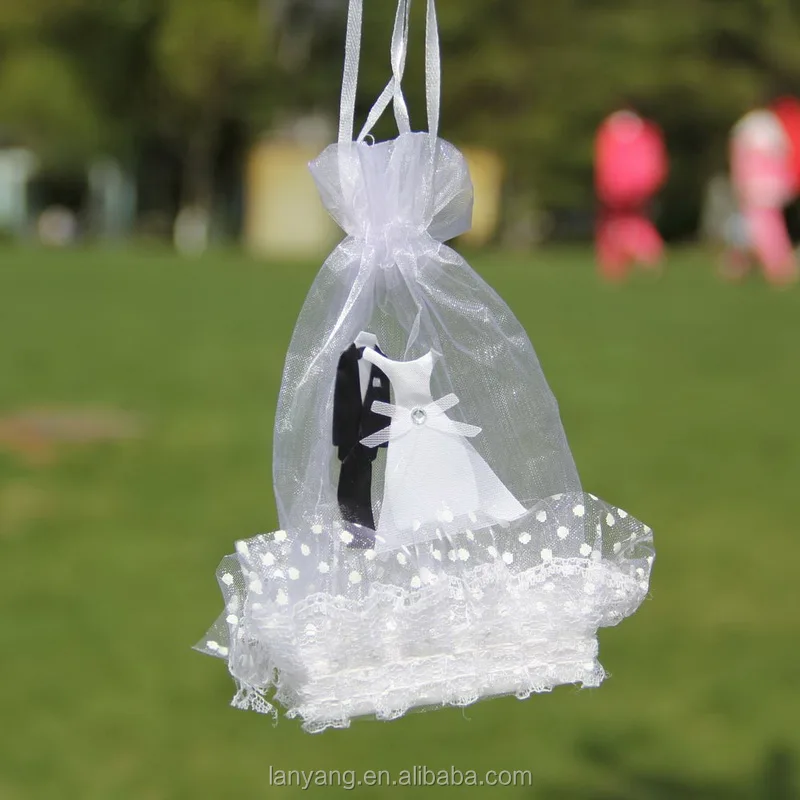 Bride and Groom Stick On Organza Basket Wedding Candy Favor Box Chocolate Bag