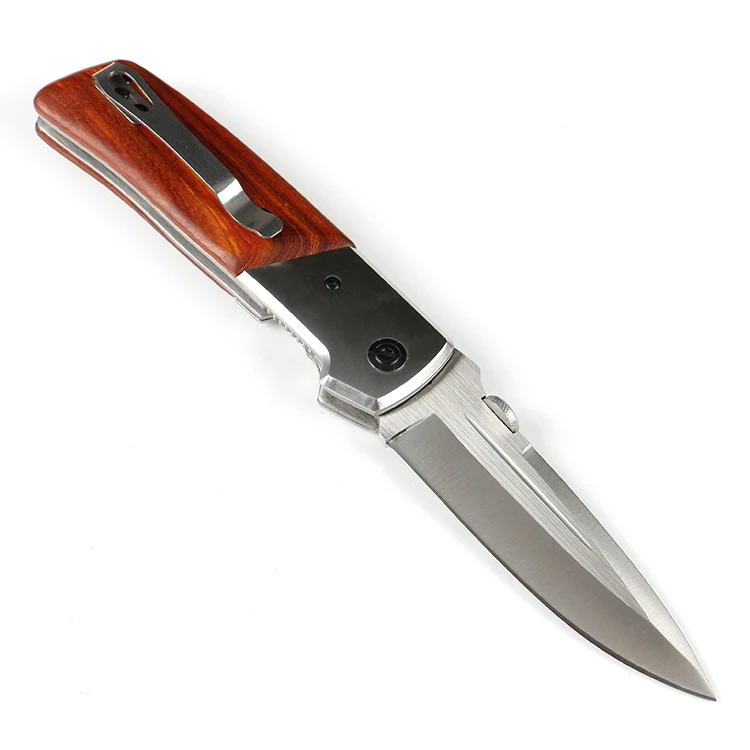 
Stainless steel folding pocket knife EDC knife with wooden handle 