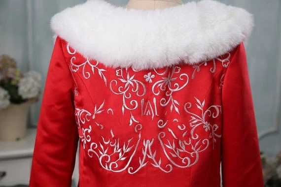 NW1162 красная Свадебная накидка с вышивкой плащ длинным рукавом меховое зимнее свадебное пальто новинка на заказ