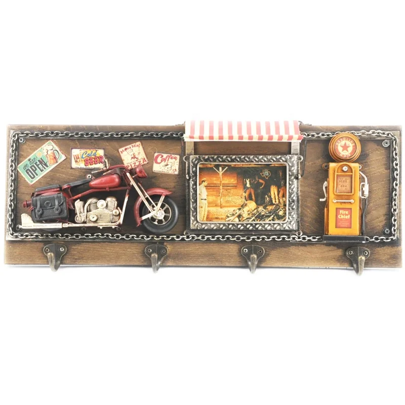 Creative Retro Metal Craft Vintage Metal Wall Photo Frame Hanging With Hook Motorcycle Model Gas Pump Cafe Home Wall Decoration