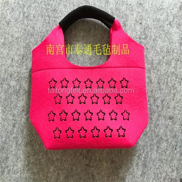 Red felt Noctua handmade bag wool felt bags