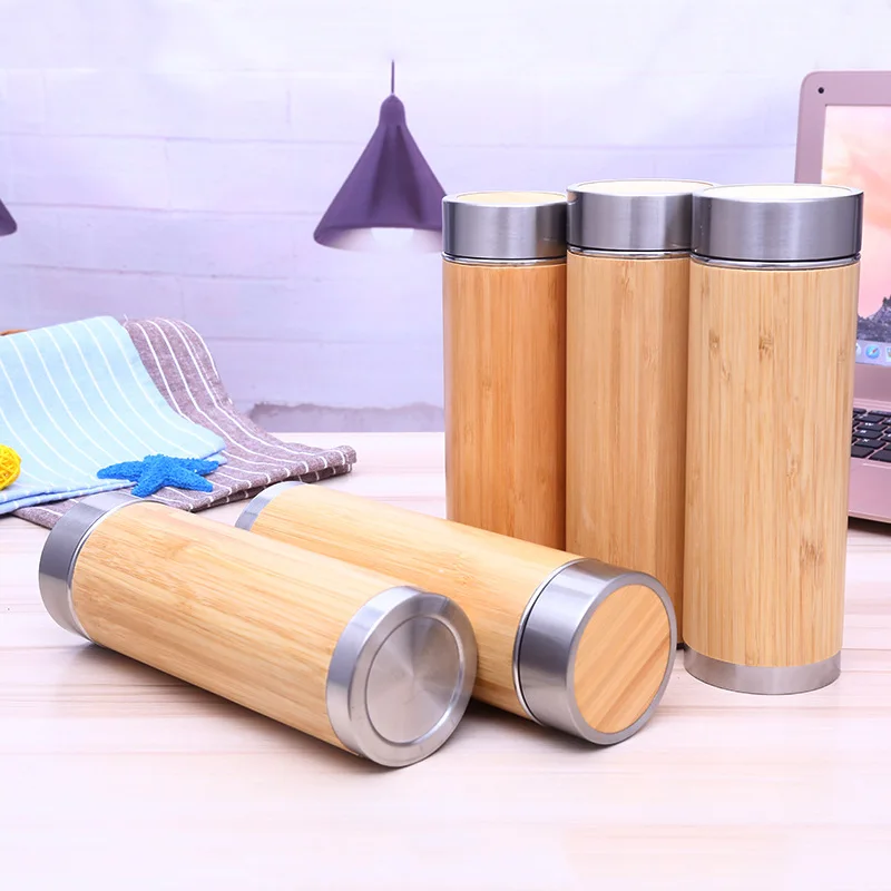 High quality Custom bamboo thermos bottle bamboo drink bottle with stainless steel tea infuser