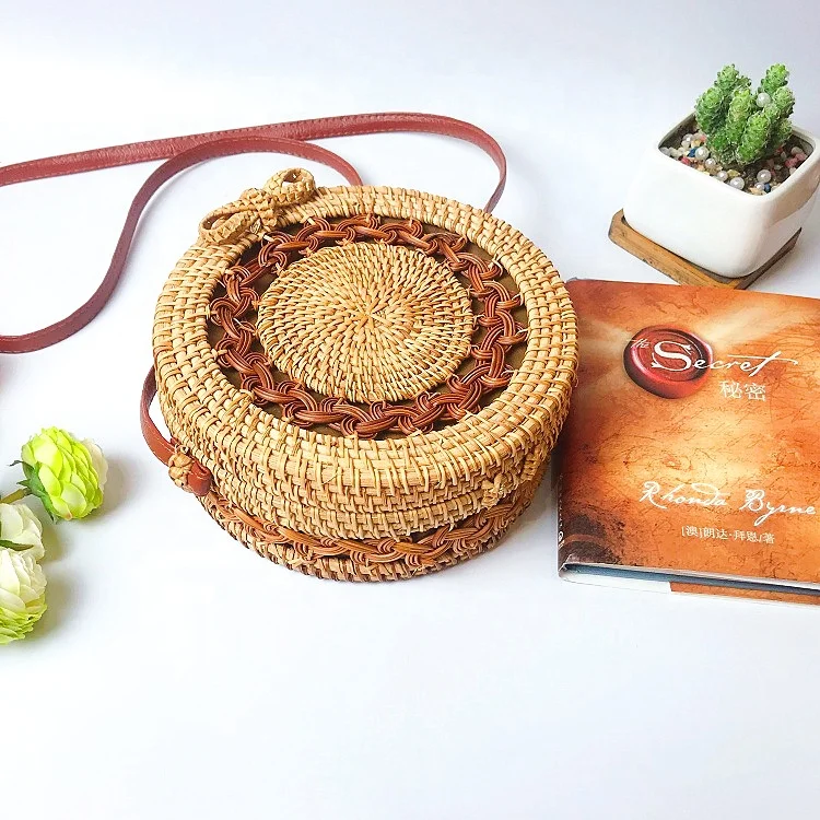Bali  Island Round Rattan Shoulder Bags Handbag  Bohohemian Retro Women  Beach Summer Handmade  Handbag Straw Rattan Woven Bag