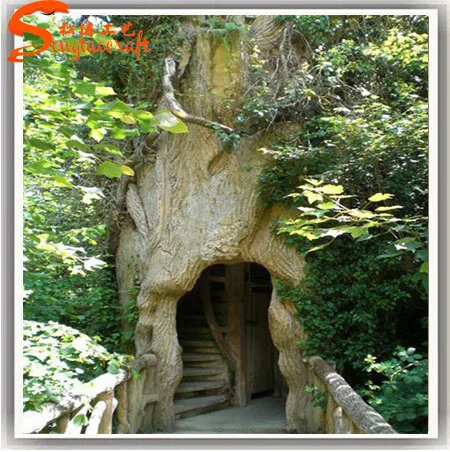 Stylized indoor or outdoor kid amusement park artificial plastic fiberglass wooden tree house