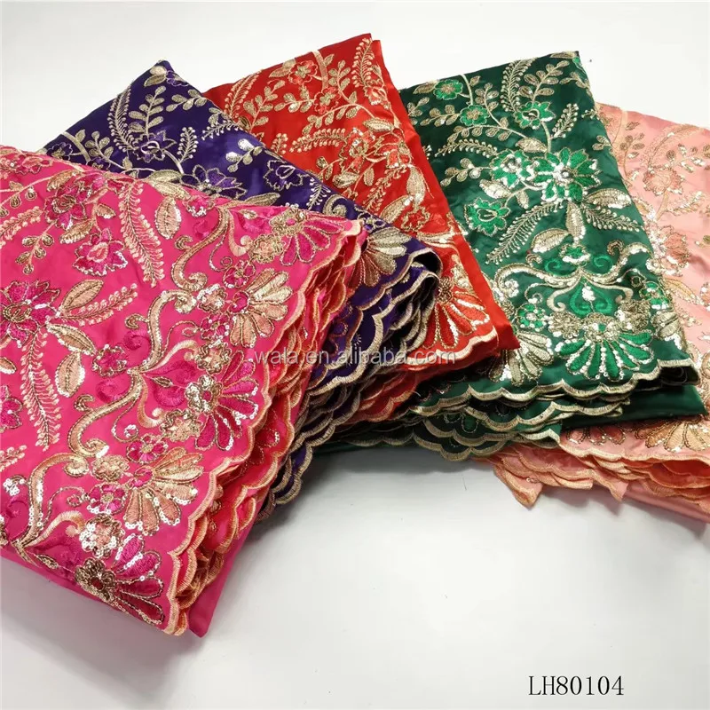 
LH80104 garment fashion dubai nylon cotton silk george bridal lace fabric with sequins 