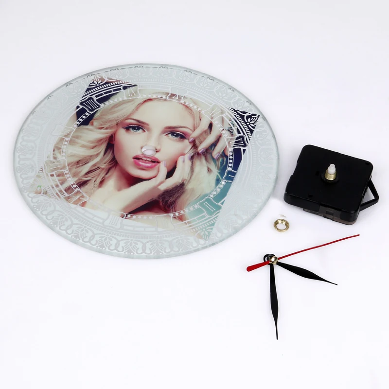 Креативные купольные настенные часы с стеклянным покрытием из твердой древесины, часы с сублимационным чистым стеклом, фоторамка, теплопередача, пользовательская картина