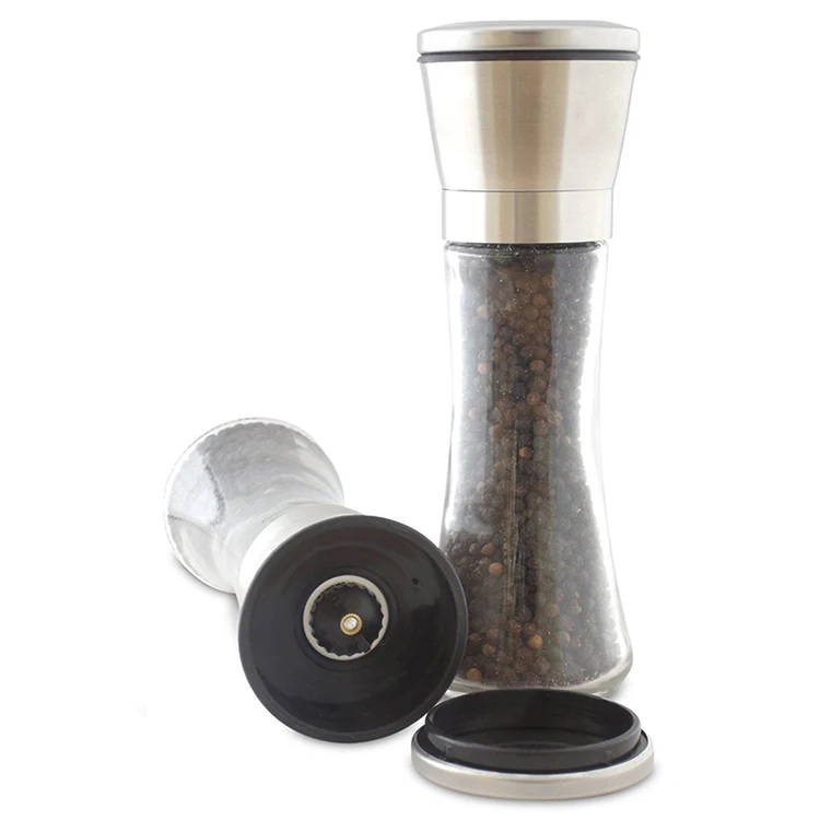 New Trend Product Hot Sale kitchen accessories Manual 304 Stainless Steel Glass Salt Pepper Grinder