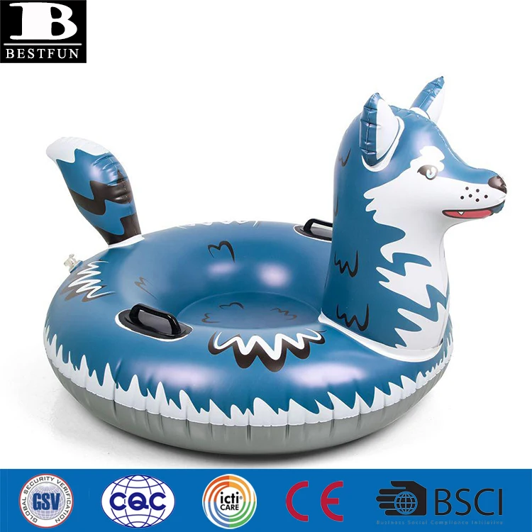 factory vinyl inflatable wolf snow tube durable plastic blow up wolf sled tube with handles for kids
