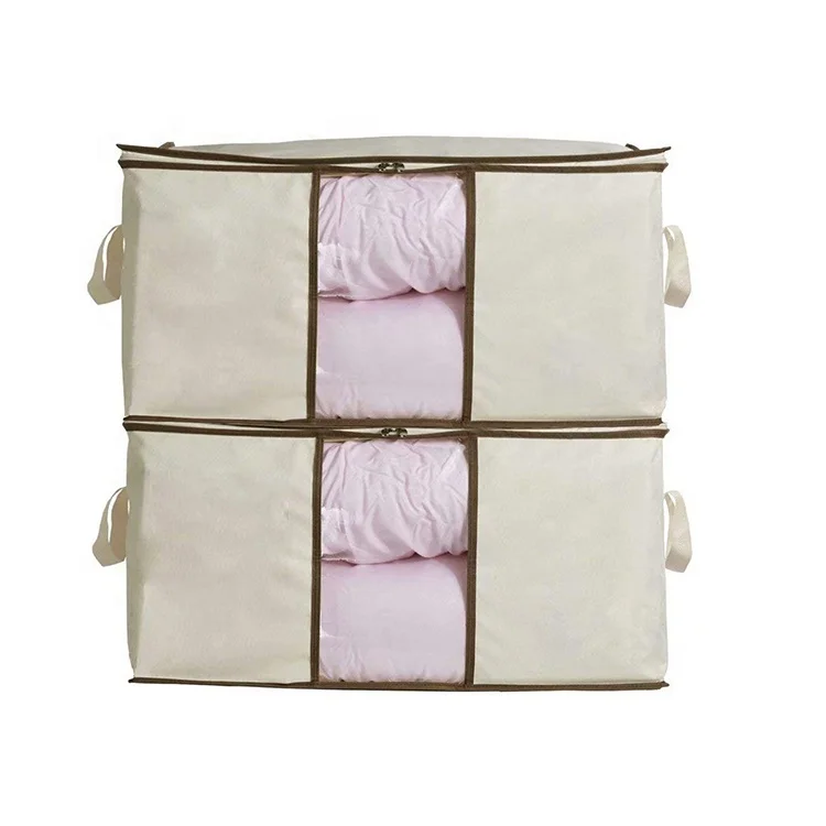 Hot Sale Beige PVC Window Zipper Blanket Quilt Packaging Bag Durable Foldable Storage Bag for Clothing Wardrobe Applicable