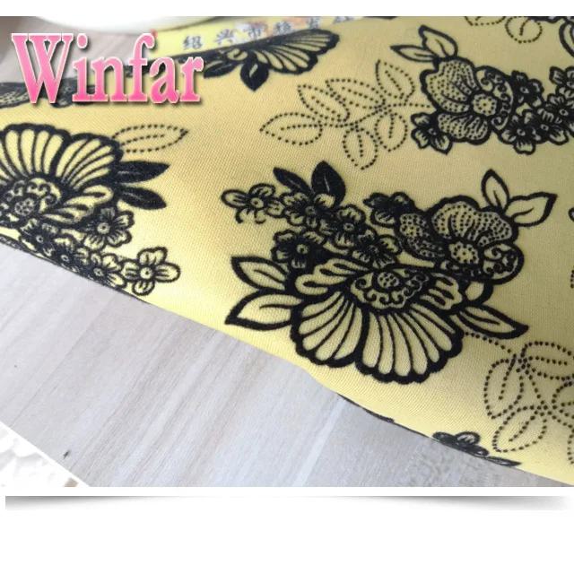 Winfar Textile New Product Soft Knit Polyester Stretchy DTY Scuba Print Flock Fabric