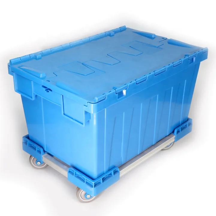 Plastic moving home warehouse crate Attached lid container for packaging and transportation