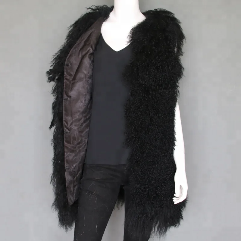 Long style genuine Mongolian lamb fur vest women winter real sheep fur gilet for lady fashion