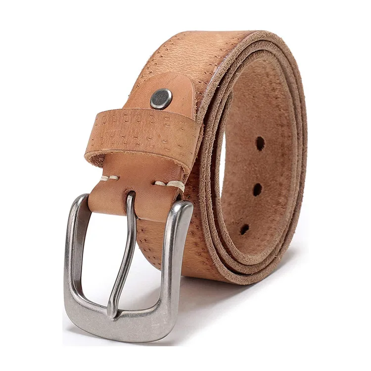 Custom 38MM Wide Light Brown Mens Italian Full Grain Genuine Leather Belts For Jeans