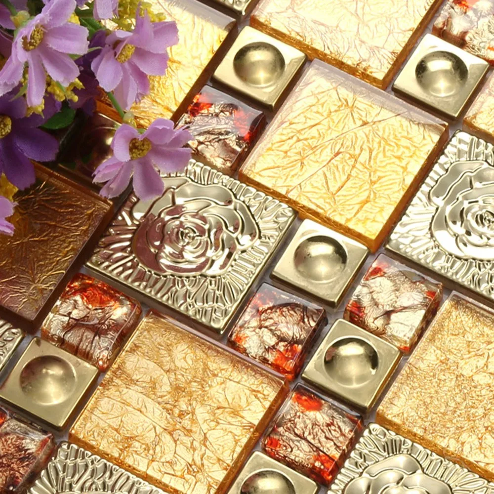 2017 New Gold Foil And Electroplate Glass Mosaic Tile For Wall Decoration