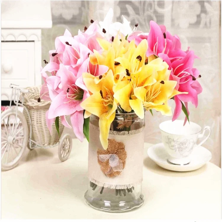 Wholesale artificial tiger lily flowers In Bulk tiger lily silk flowers Tropical 9 heads tiger lily  Flower