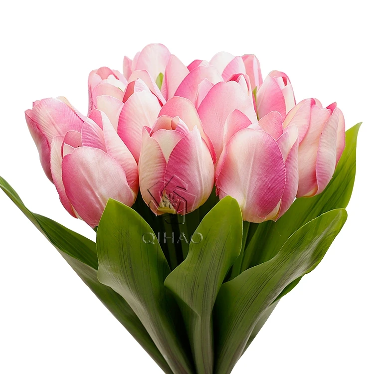 12 Heads Artificial Plastic Tulip Flowers Bulk Silk Flower Artificial White Decorative Mini Tulip for Sale