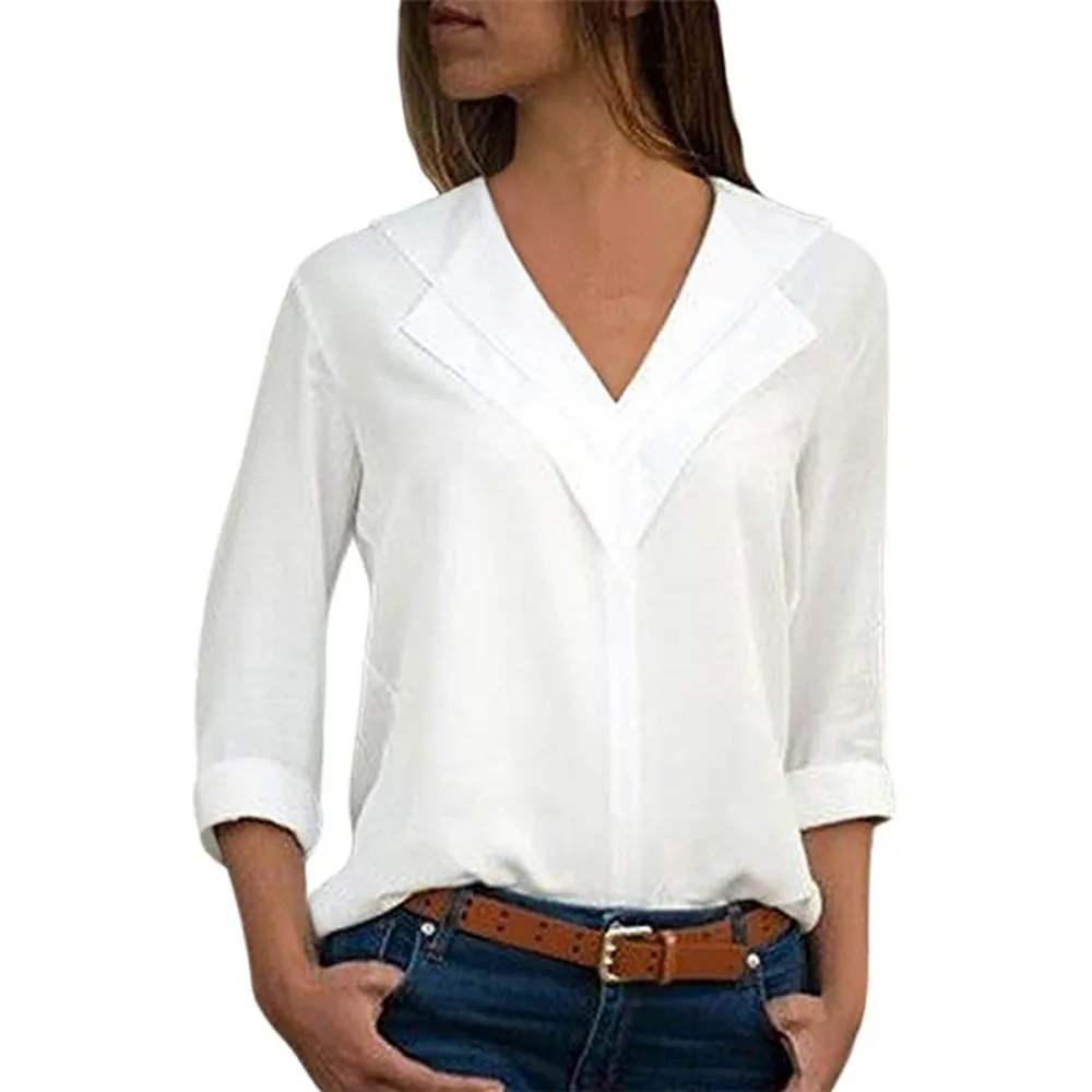 
Women blouses solid long sleeve girl shirts Fashion Chiffon Solid Shirt Office Ladies Plain Roll Sleeve lady Blouse Tops 