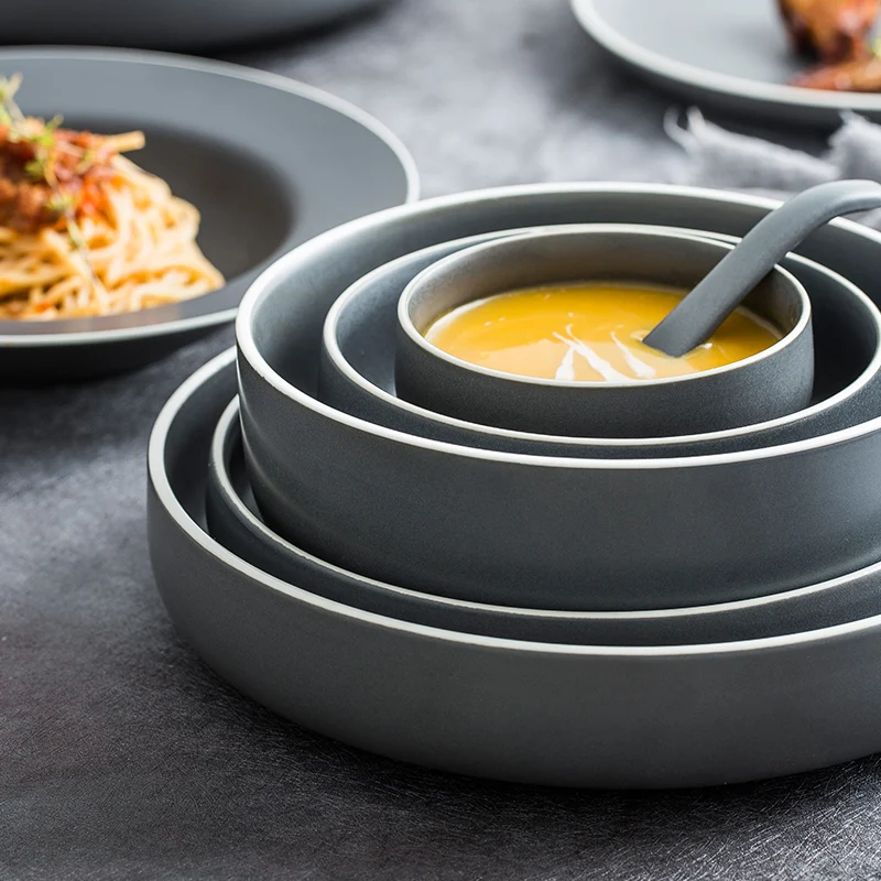 Wholesale Simple Nortic Style 16-Piece Light Gray Porcelain Dinnerware Sets  Multi-size Service for 4 Tableware Set