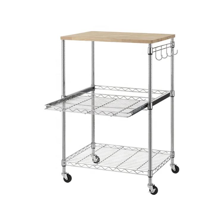 DIY 3 Tiers Kitchen Furniture Metal Storage Trolley Cart
